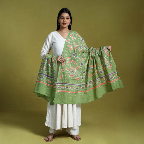  Green Cotton Hand Batik Print Dupatta