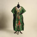 Green - cotton hand batik kaftan with tie-up waist (long)