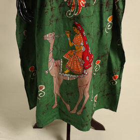 Green - cotton hand batik kaftan with tie-up waist (long)