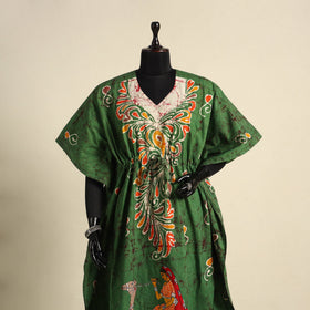 Green - cotton hand batik kaftan with tie-up waist (long)