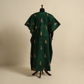 Green - cotton hand batik kaftan with tie-up waist (long)