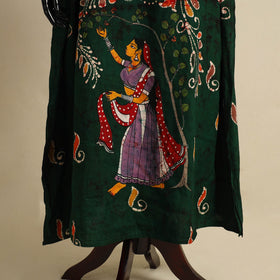 Green - cotton hand batik kaftan with tie-up waist (long)
