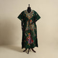 Green - cotton hand batik kaftan with tie-up waist (long)