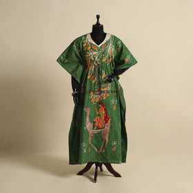 Green - cotton hand batik kaftan with tie-up waist (long)