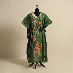 Green - cotton hand batik kaftan with tie-up waist (long)