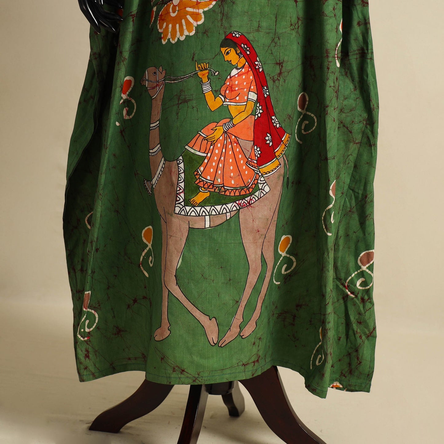Green - cotton hand batik kaftan with tie-up waist (long)