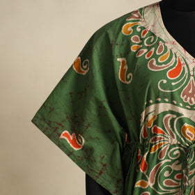 Green - cotton hand batik kaftan with tie-up waist (long)