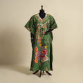 Green - cotton hand batik kaftan with tie-up waist (long)