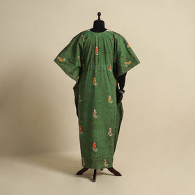 Green - cotton hand batik kaftan with tie-up waist (long)