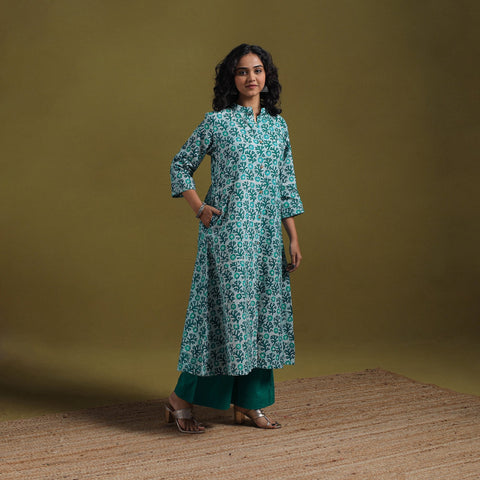 Cotton hand batik a-line kurta for women 14 - handcrafted
