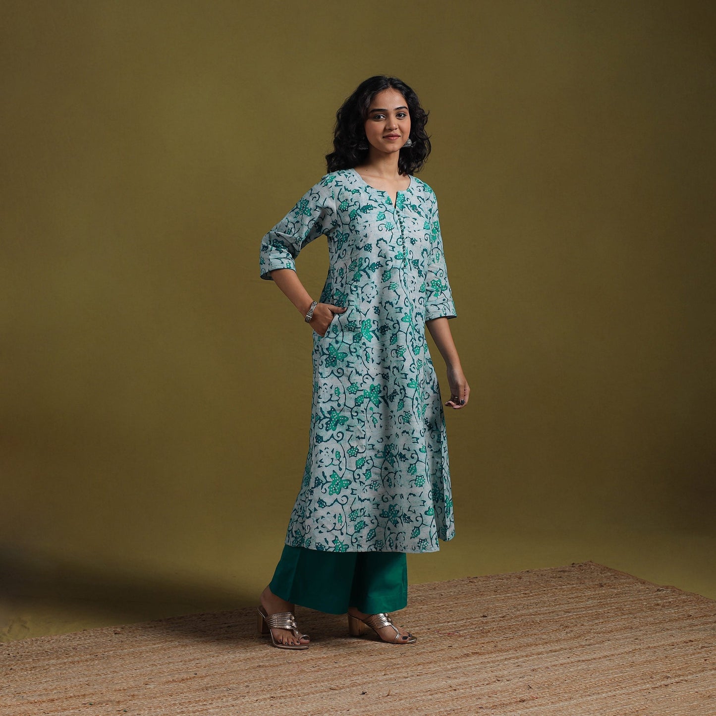 Cotton hand batik a-line kurta for women 22 - handcrafted