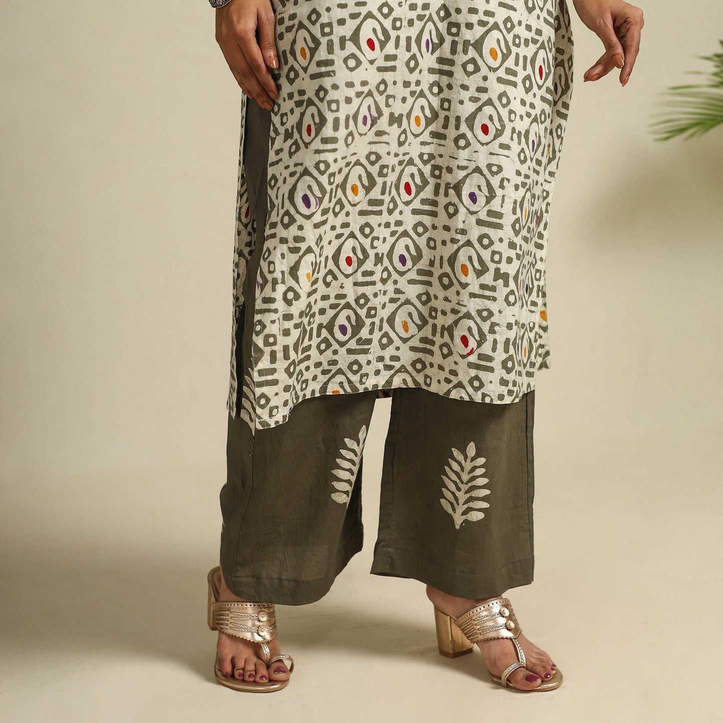 Buy Green Cotton Hand Batik Print Suit Set