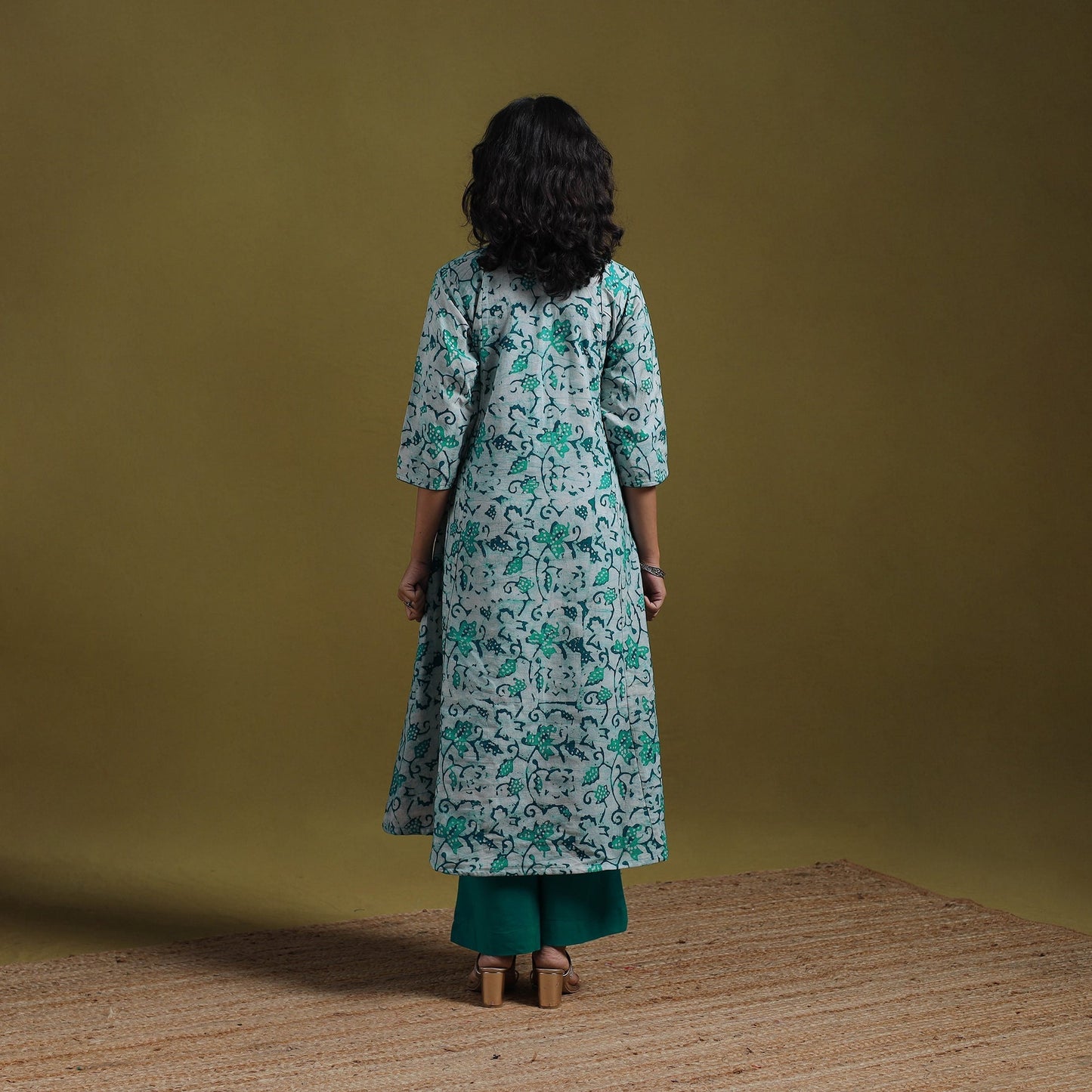 Cotton hand batik a-line kurta for women 22 - handcrafted