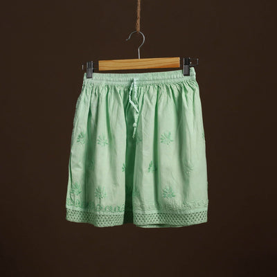 Green - cotton hand embroidery chikankari short 09