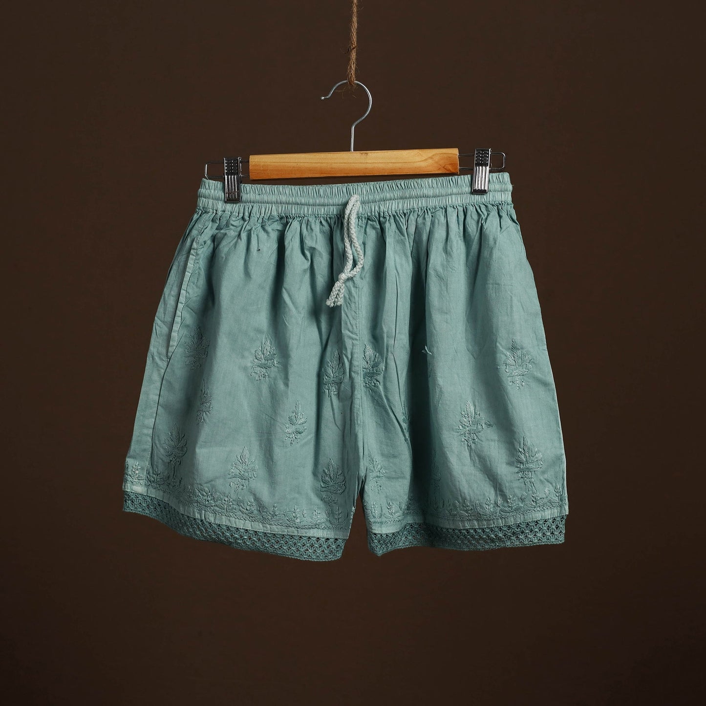 Buy Green Cotton Hand Embroidery Chikankari Short