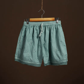 Buy Green Cotton Hand Embroidery Chikankari Short