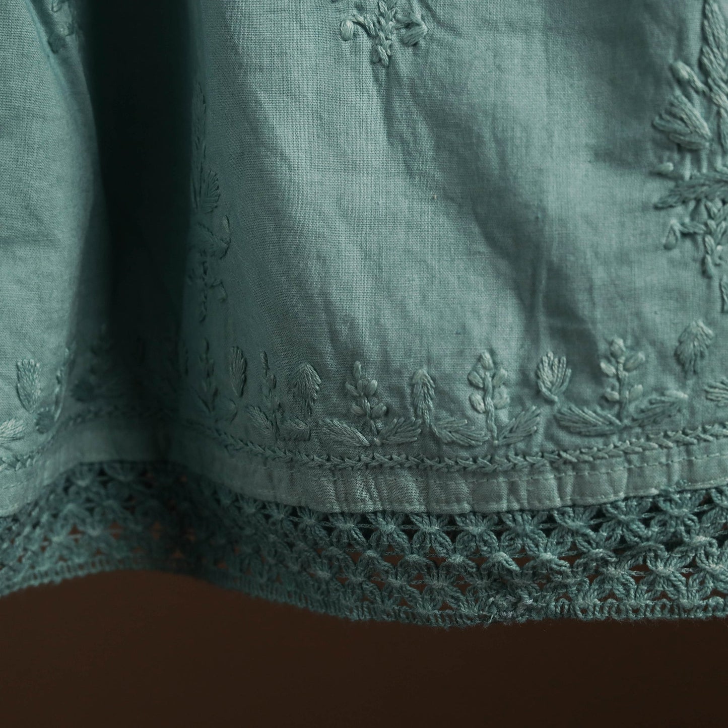 Buy Green Cotton Hand Embroidery Chikankari Short