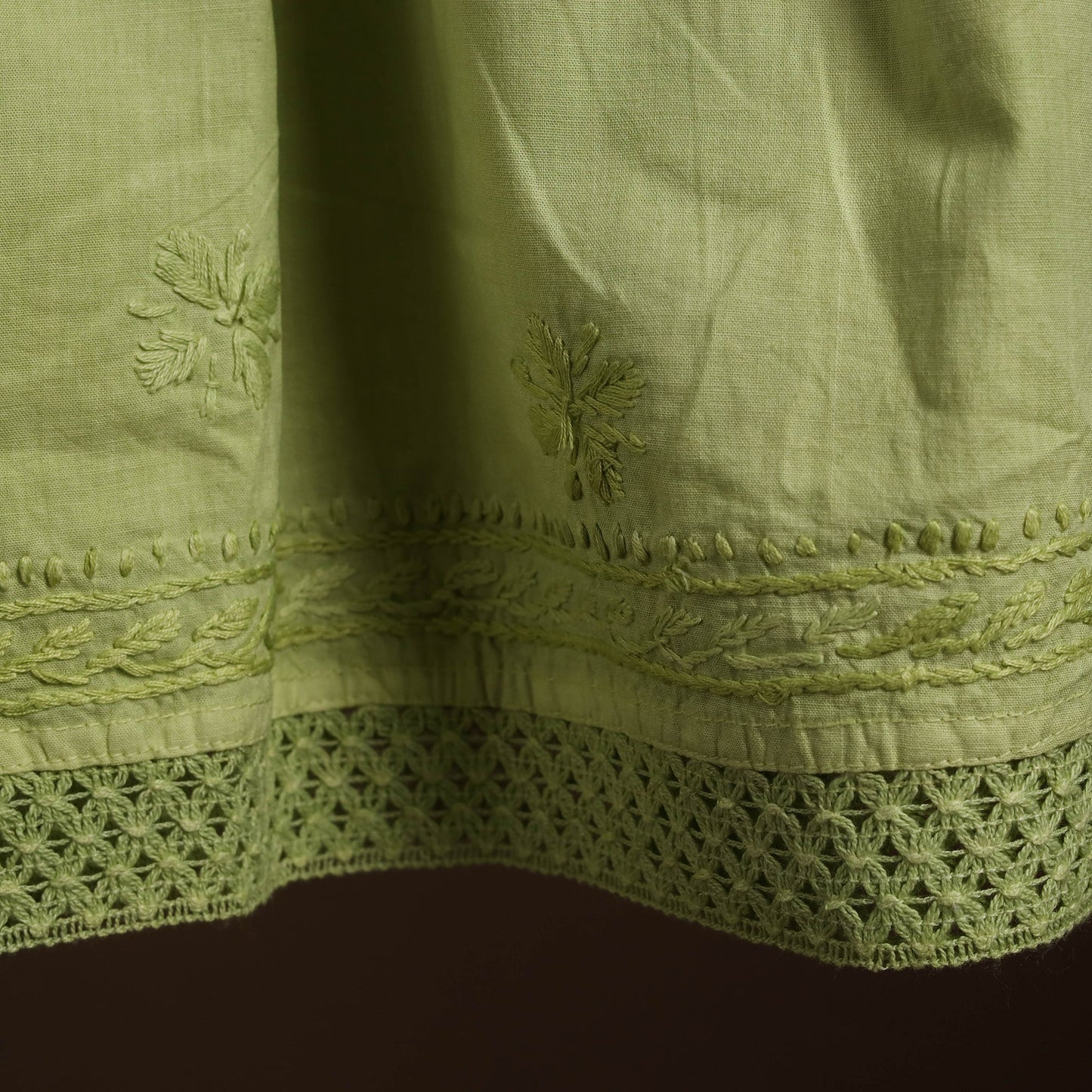 Green - cotton hand embroidery chikankari short 32