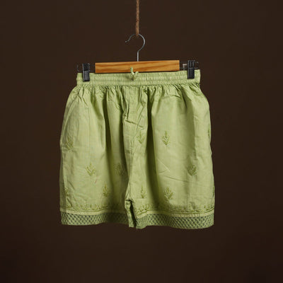  Green Cotton Hand Embroidery Chikankari Short