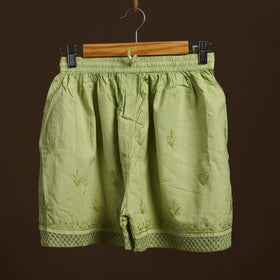  Green Cotton Hand Embroidery Chikankari Short