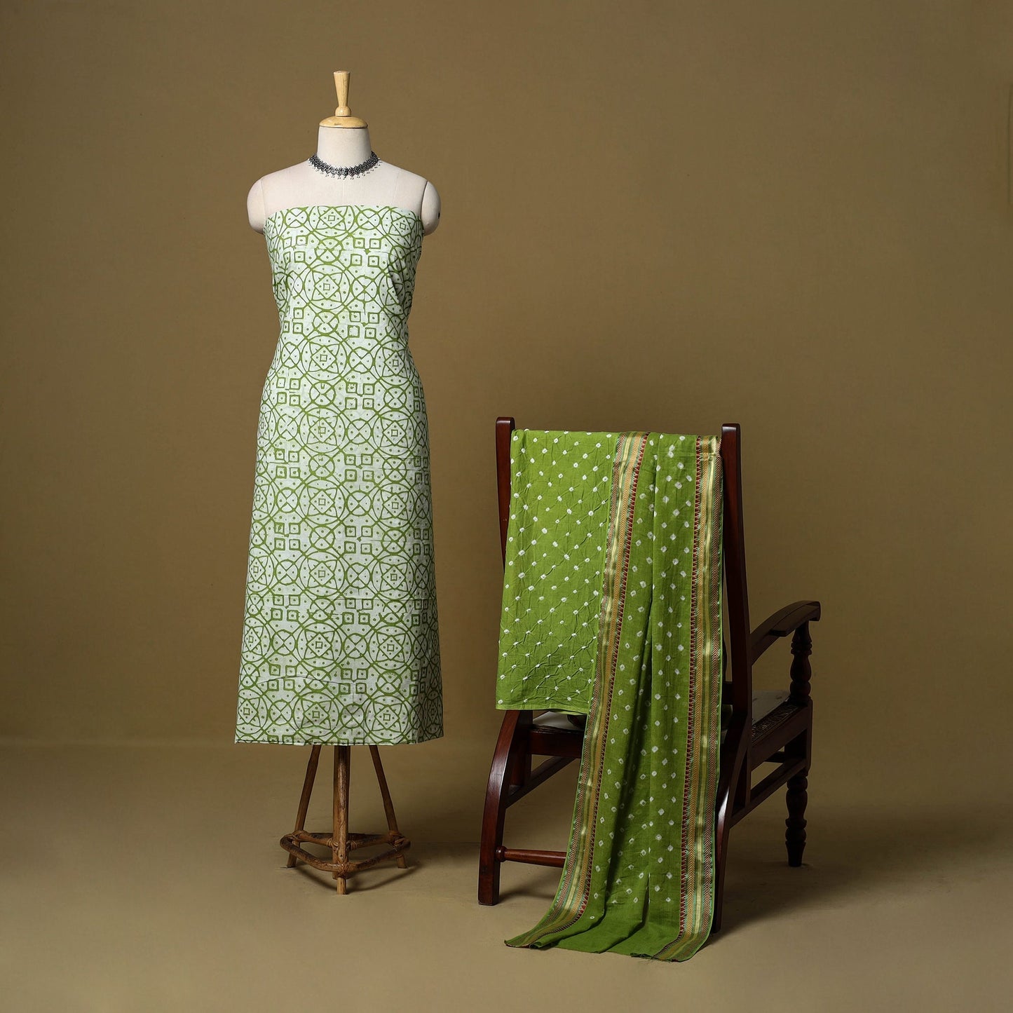 Pink - cotton hand kutch batik 3pc unstitched dress