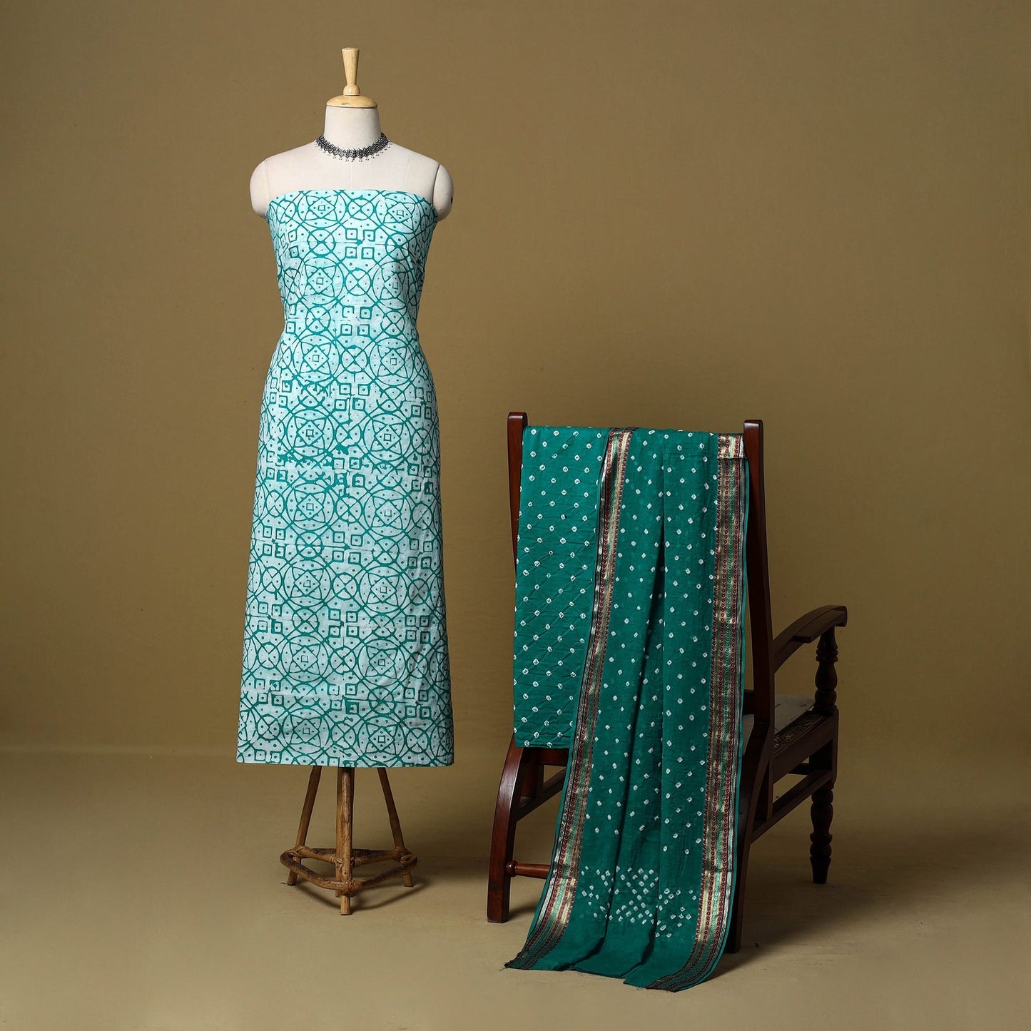 Pink - cotton hand kutch batik 3pc unstitched dress