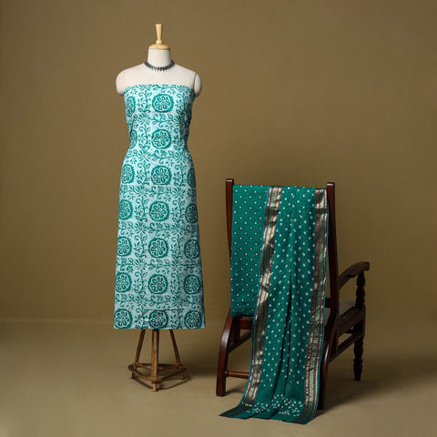 Pink - cotton hand kutch batik 3pc unstitched dress