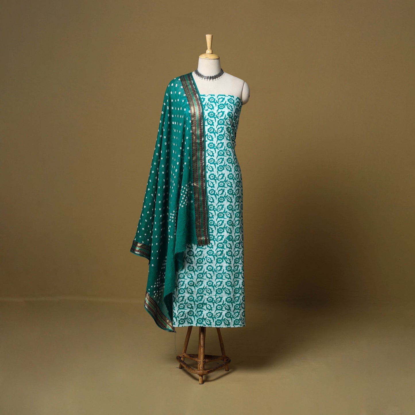 Pink - cotton hand kutch batik 3pc unstitched dress