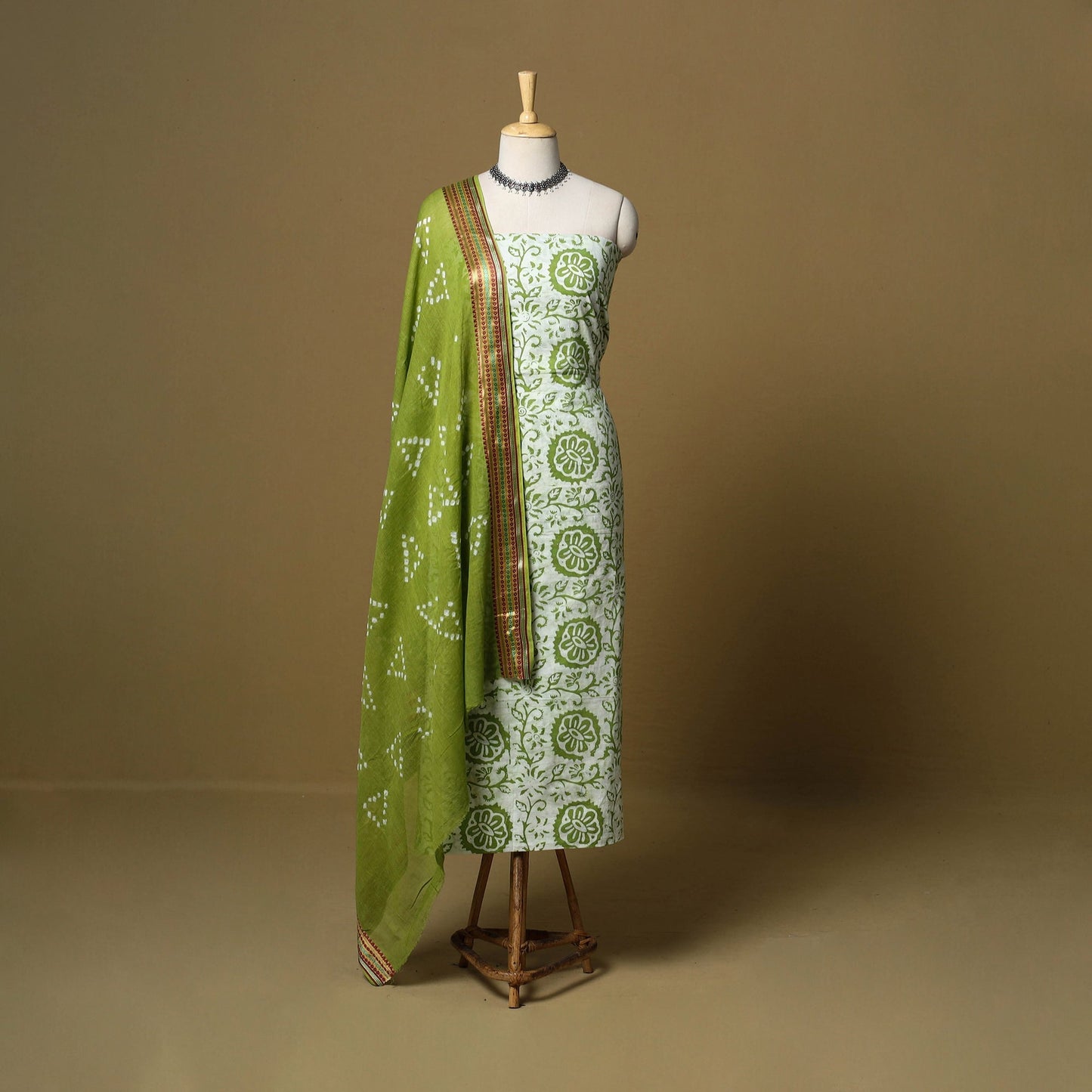 Pink - cotton hand kutch batik 3pc unstitched dress