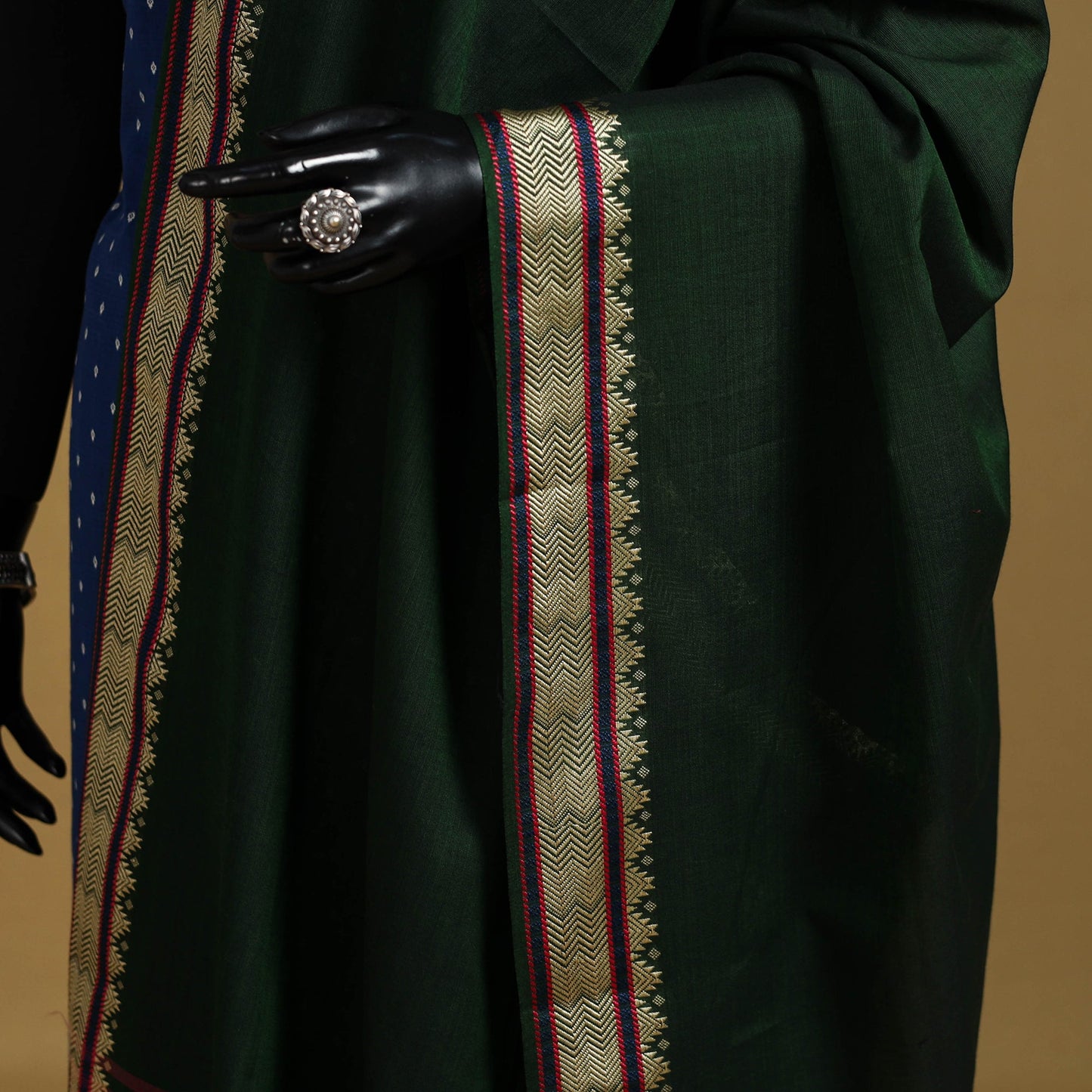 Green - cotton jacquard dupatta with thread border 27