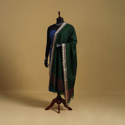 Green - cotton jacquard dupatta with thread border 27