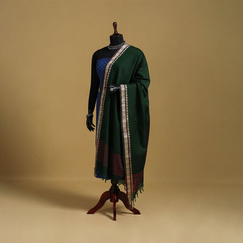 Green - cotton jacquard dupatta with thread border 27