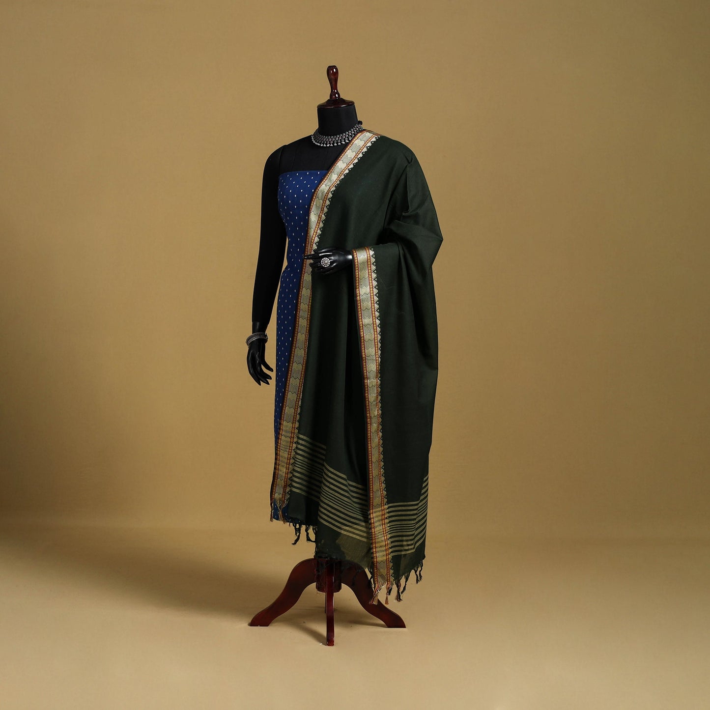 Green - cotton jacquard dupatta with thread border 29
