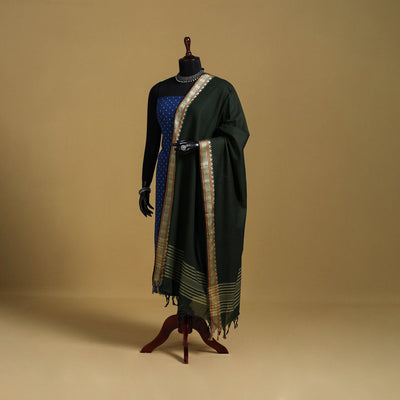 Green - cotton jacquard dupatta with thread border 29