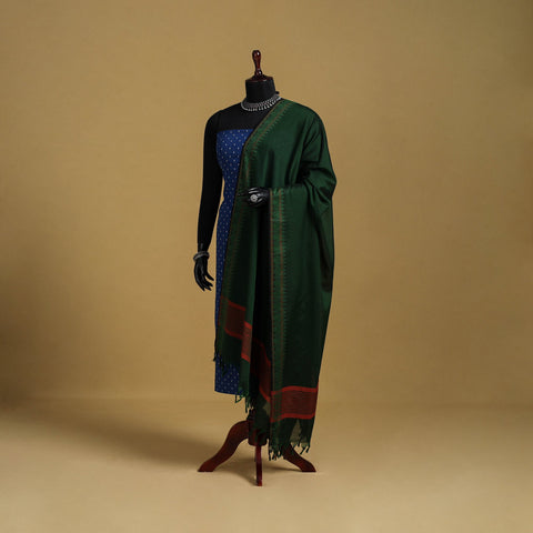 Green - cotton jacquard dupatta with thread border 33