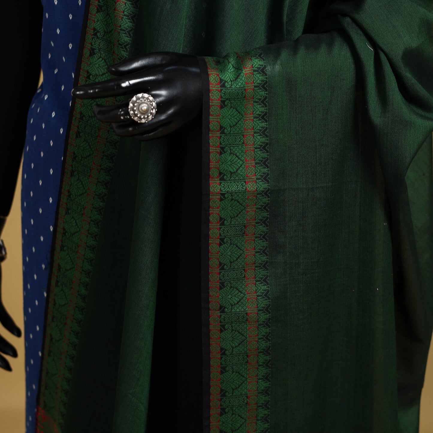 Green - cotton jacquard dupatta with thread border 33