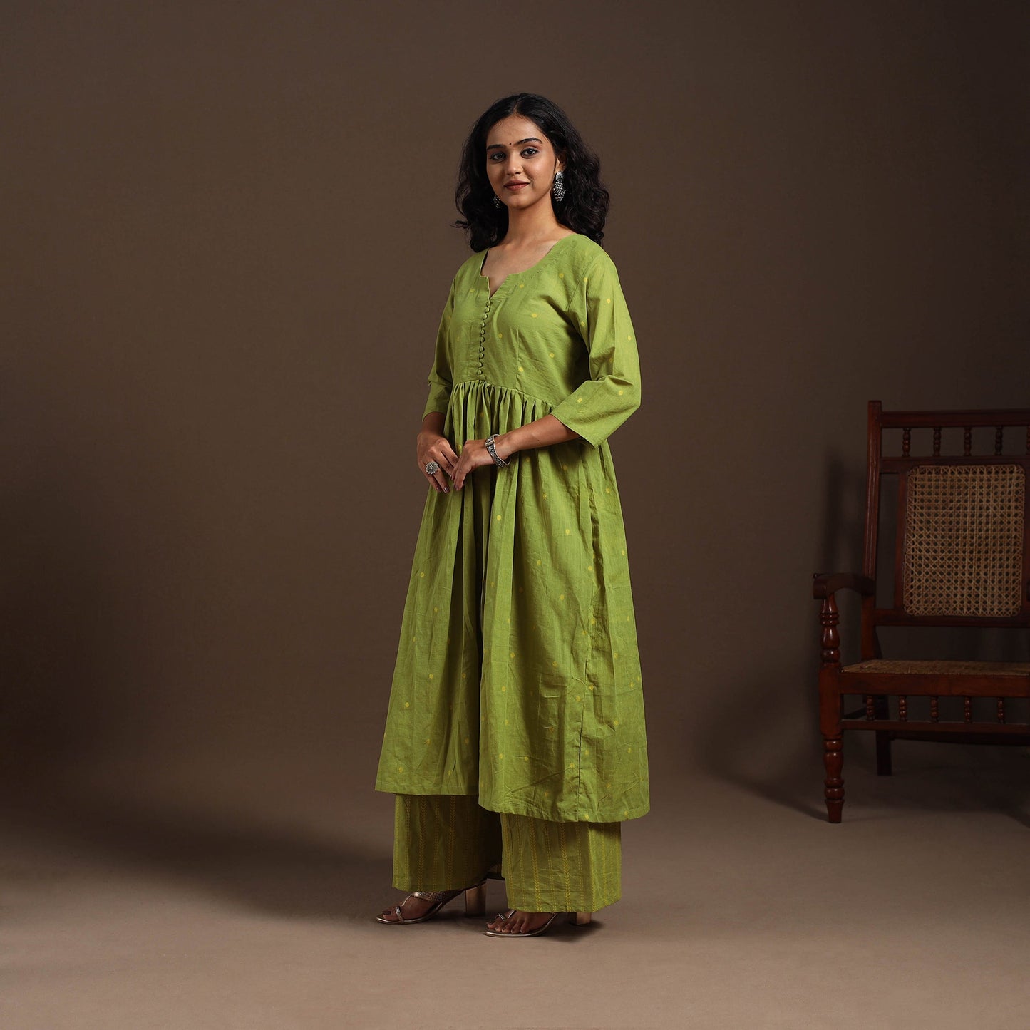 Green - cotton jacquard kurta set (set of 2) 08