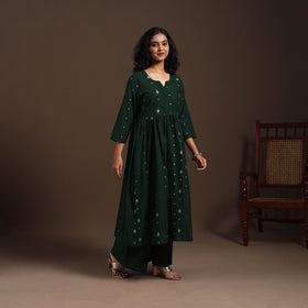Green - cotton jacquard kurta set (set of 2) 10