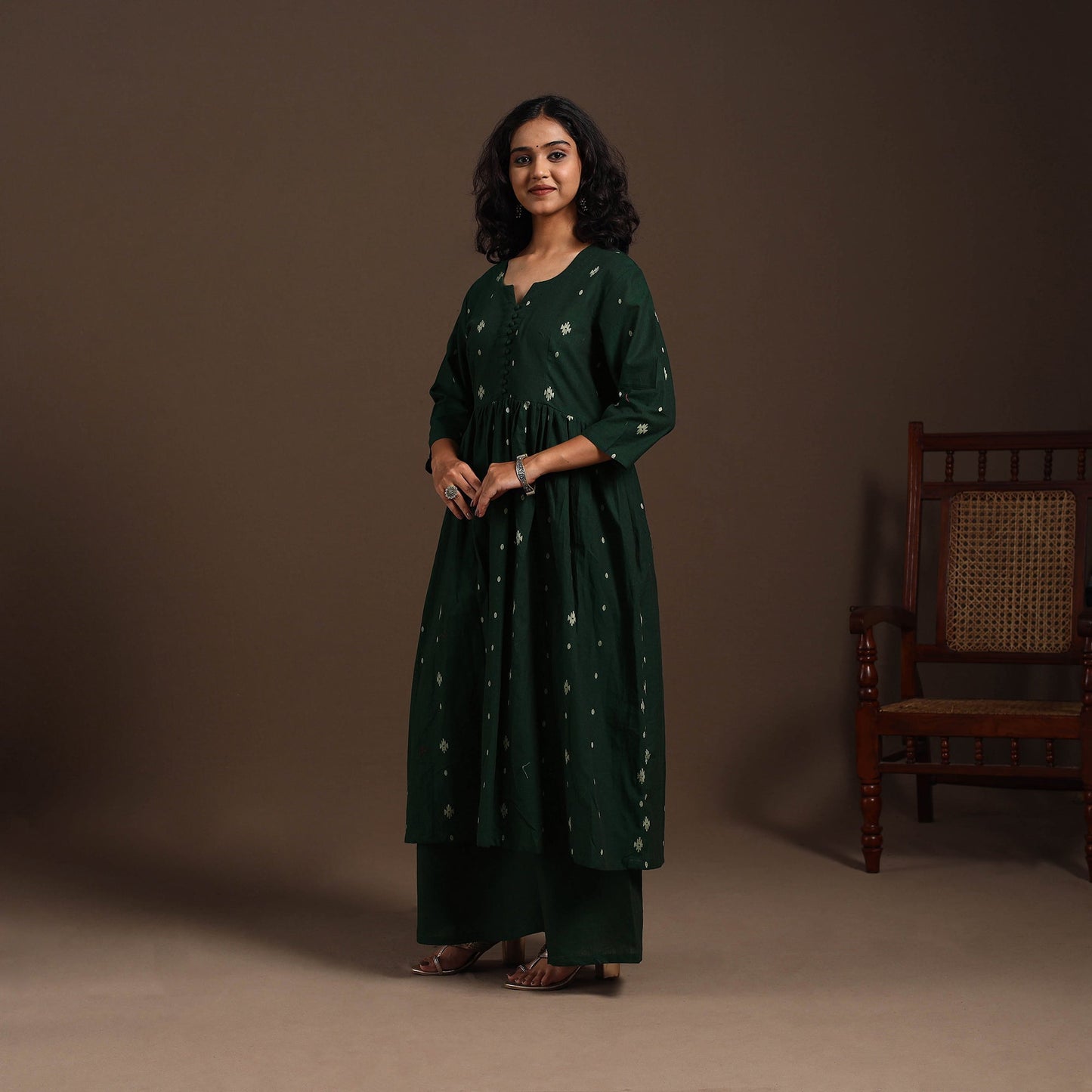 Green - cotton jacquard kurta set (set of 2) 10