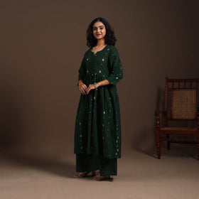 Green - cotton jacquard kurta set (set of 2) 10