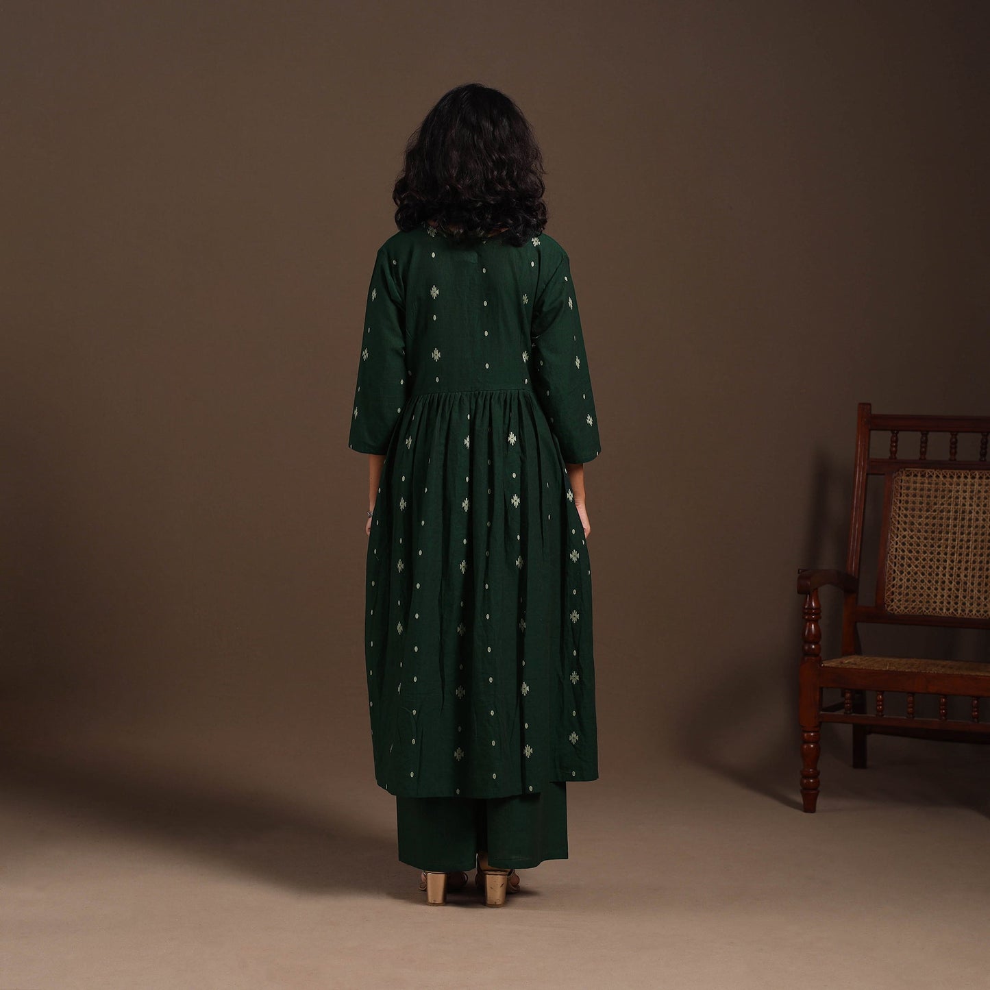 Green - cotton jacquard kurta set (set of 2) 10