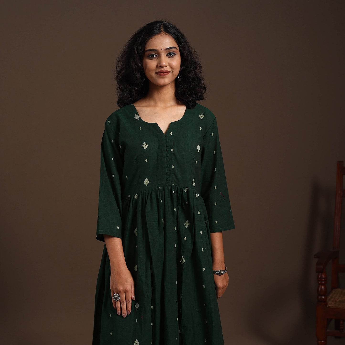 Green - cotton jacquard kurta set (set of 2) 10