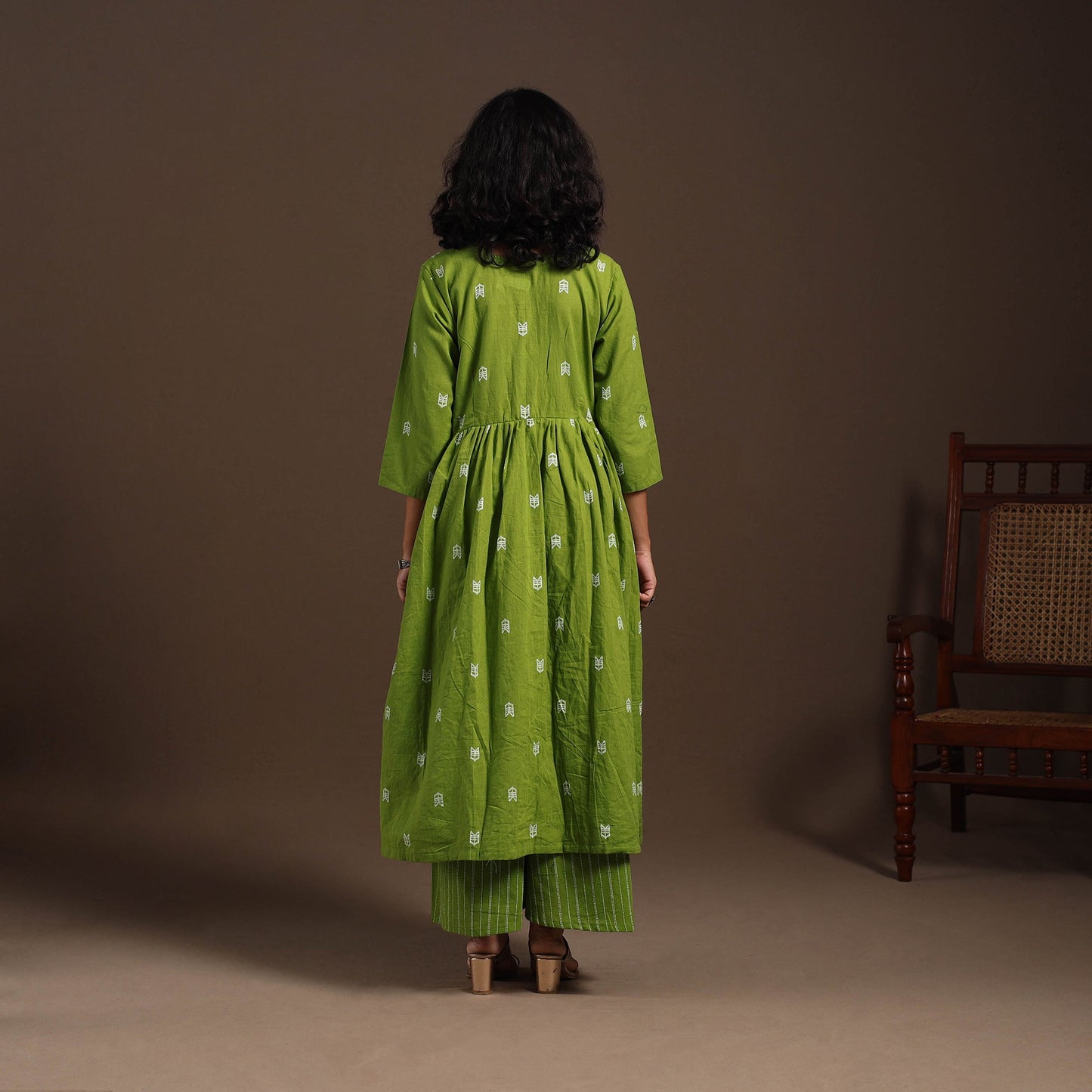 Green - cotton jacquard kurta set (set of 2) 11