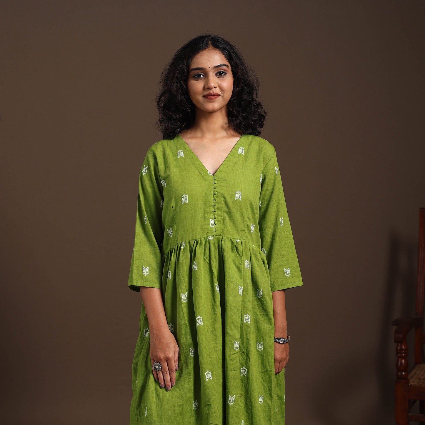 Green - cotton jacquard kurta set (set of 2) 11