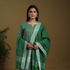Green - cotton jacquard kurta set (set of 3) 01