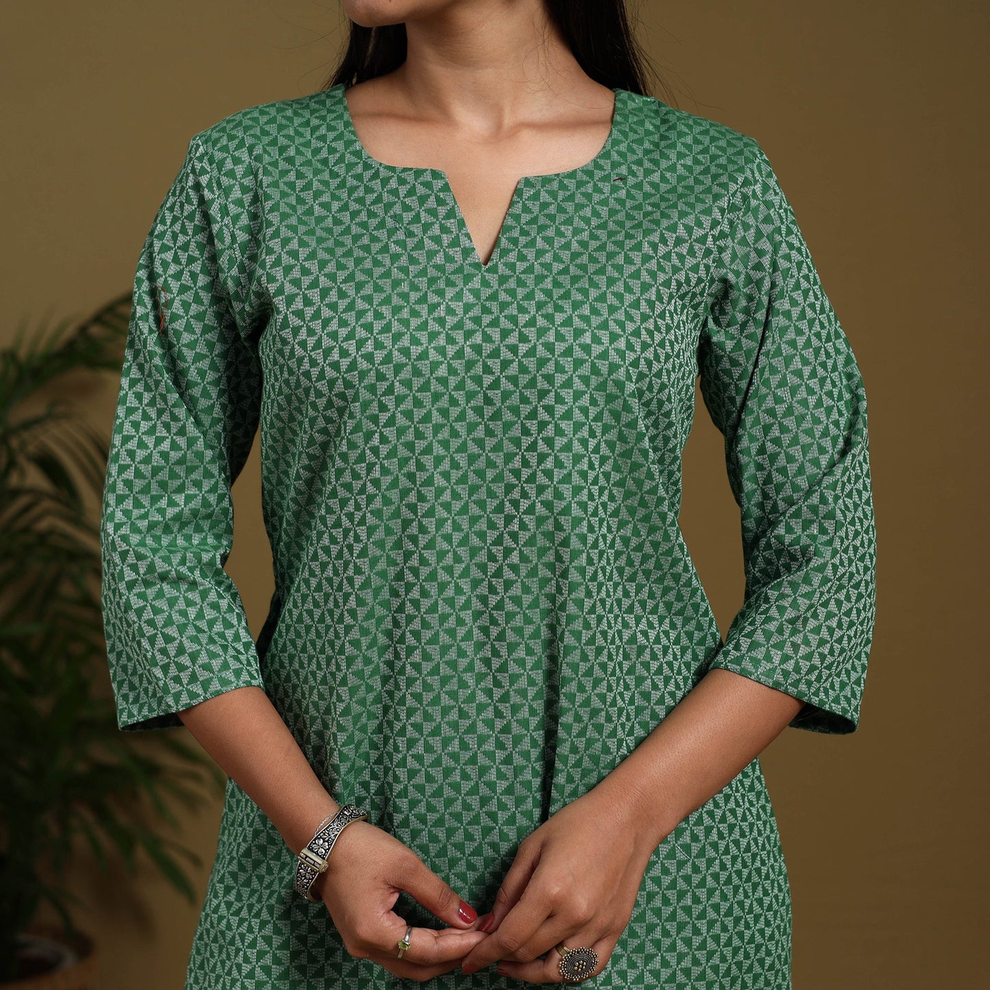 Green - cotton jacquard kurta set (set of 3) 01