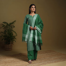 Green - cotton jacquard kurta set (set of 3) 01