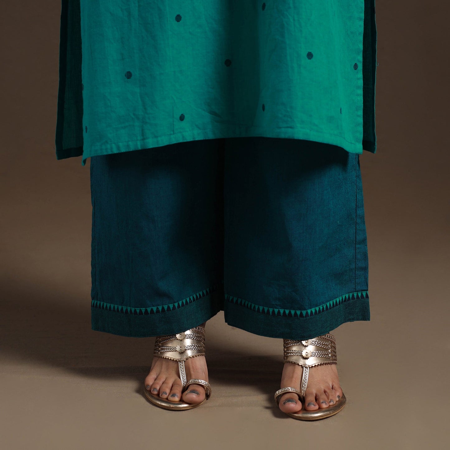 Green Cotton Jacquard Kurta Set (Set of 3)