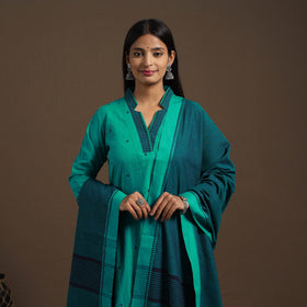 Green Cotton Jacquard Kurta Set (Set of 3)