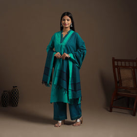 Green Cotton Jacquard Kurta Set (Set of 3)